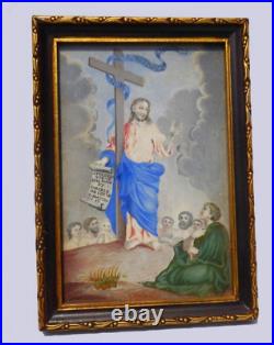 Antique Icon Painting Jesus Christ Religious Saint Mathieu Gouache Rare Old 18th