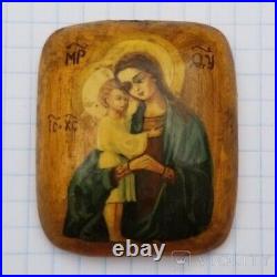 Antique Icon Travel Jesus Mary Christian Cross Orthodox Painted Religious 20th
