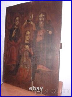 Antique Icon Wood Coronation Christian Painted Saints USSR Religious Ritual 19th