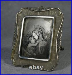 Antique Icon of Madonna and Child-Hand-Etched Religious Art in Ornate 800 Silver