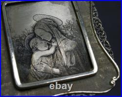 Antique Icon of Madonna and Child-Hand-Etched Religious Art in Ornate 800 Silver
