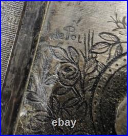 Antique Icon of Madonna and Child-Hand-Etched Religious Art in Ornate 800 Silver