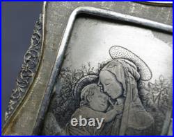 Antique Icon of Madonna and Child-Hand-Etched Religious Art in Ornate 800 Silver
