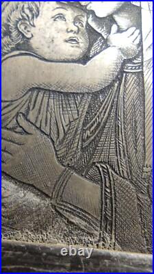 Antique Icon of Madonna and Child-Hand-Etched Religious Art in Ornate 800 Silver