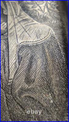 Antique Icon of Madonna and Child-Hand-Etched Religious Art in Ornate 800 Silver