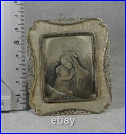 Antique Icon of Madonna and Child-Hand-Etched Religious Art in Ornate 800 Silver