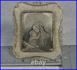 Antique Icon of Madonna and Child-Hand-Etched Religious Art in Ornate 800 Silver