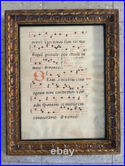 Antique Illuminated Gregorian Chant Manuscript on Vellum Framed Medieval Choir