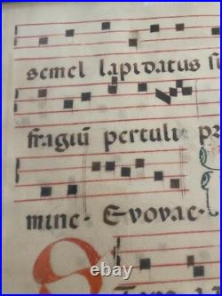 Antique Illuminated Gregorian Chant Manuscript on Vellum Framed Medieval Choir