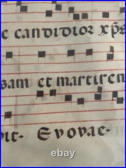 Antique Illuminated Gregorian Chant Manuscript on Vellum Framed Medieval Choir