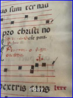 Antique Illuminated Gregorian Chant Manuscript on Vellum Framed Medieval Choir