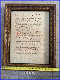 Antique Illuminated Gregorian Chant Manuscript on Vellum Framed Medieval Choir