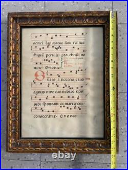 Antique Illuminated Gregorian Chant Manuscript on Vellum Framed Medieval Choir