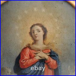 Antique Immaculate Conception Painting Copper Virgin Mary Saint Italian School