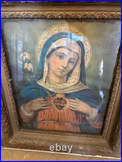 Antique Immaculate Sacred Heart of Mother Mary Religious Print Gold Frame 16x20 Antique Immaculate Sacred Heart of Mother Mary Religious Print Gold Frame 16x20