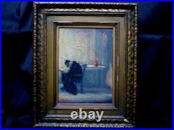 Antique Impressionist Oil Painting Old Auction Label On Back Illegibly Signed
