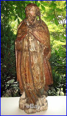 Antique Impressive X-large Early Carved Wood Religious Sculpture Saint Santo