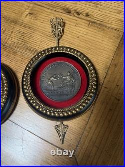 Antique Incolvmitas Pvblica Italian Lrg Bronze Medal Set Of 2,3 D Frames Pair