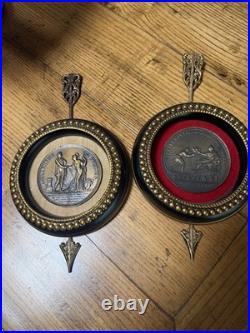 Antique Incolvmitas Pvblica Italian Lrg Bronze Medal Set Of 2,3 D Frames Pair