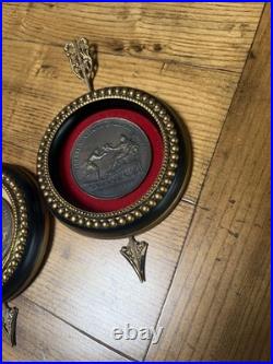 Antique Incolvmitas Pvblica Italian Lrg Bronze Medal Set Of 2,3 D Frames Pair
