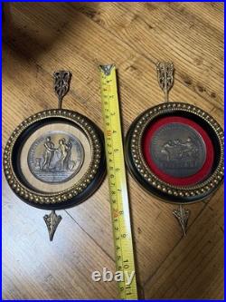 Antique Incolvmitas Pvblica Italian Lrg Bronze Medal Set Of 2,3 D Frames Pair