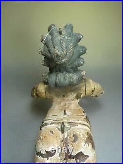 Antique Indian India carved wooden figure statue religious polychrome painted
