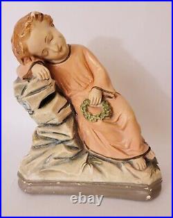 Antique Infant Child Jesus Holding Crown Chalkware Statue Religious