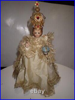 Antique Infant Of Prague 12 Jesus Statue Crown & Robes Catholic Religious