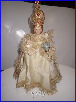 Antique Infant Of Prague 12 Jesus Statue Crown & Robes Catholic Religious