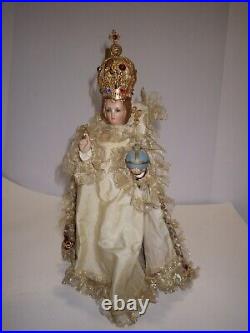 Antique Infant Of Prague 12 Jesus Statue Crown & Robes Catholic Religious