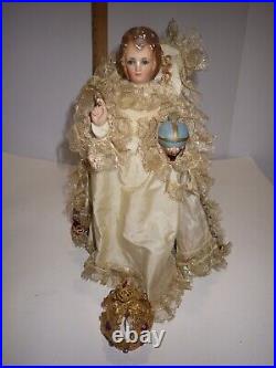 Antique Infant Of Prague 12 Jesus Statue Crown & Robes Catholic Religious