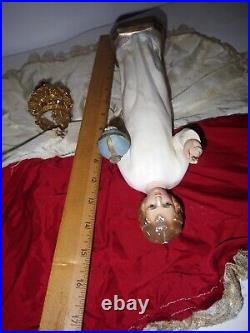 Antique Infant Of Prague 12 Jesus Statue Crown & Robes Catholic Religious