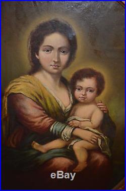 Antique Italian 19th Century Madonna and Child Oil Painting Framed Extra Large
