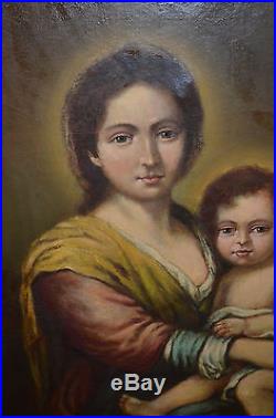 Antique Italian 19th Century Madonna and Child Oil Painting Framed Extra Large