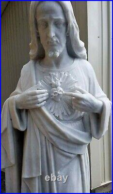 Antique Italian Carved Marble Sacred Heart of Jesus Religious Church Statue 55
