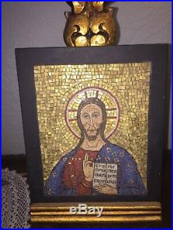 Antique Italian Micro Mosaic Plaque Vatican Studio Byzantine Religious Art Italy