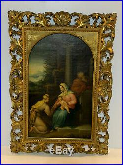 Antique Italian Oil Painting Madonna & Child Old Master Style in Rococo Frame