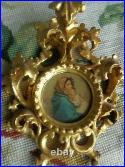 Antique Italian Rococo Florentine Gold Gilt Religious Madonna Wood Frame Set