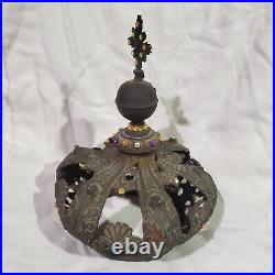 Antique Italian Statue Crown With Motifs, Gilt Metal-work Verdigris Religious