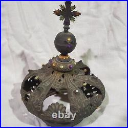 Antique Italian Statue Crown With Motifs, Gilt Metal-work Verdigris Religious