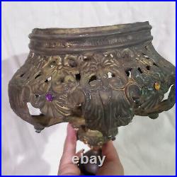 Antique Italian Statue Crown With Motifs, Gilt Metal-work Verdigris Religious