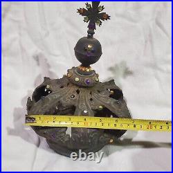 Antique Italian Statue Crown With Motifs, Gilt Metal-work Verdigris Religious