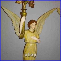 Antique Italian pair religious art plaster church presbytery angel lamps 1920s