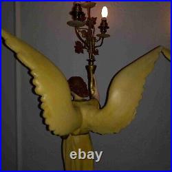 Antique Italian pair religious art plaster church presbytery angel lamps 1920s