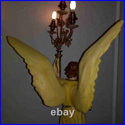 Antique Italian pair religious art plaster church presbytery angel lamps 1920s