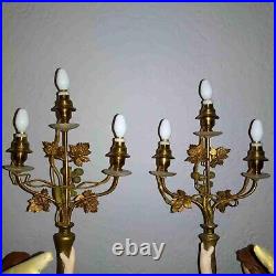 Antique Italian pair religious art plaster church presbytery angel lamps 1920s