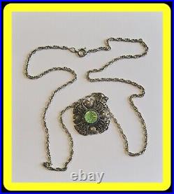 Antique Jerusalem Cross 950 Silver With Green Stone Religious Pendant Necklace