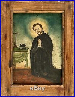 Antique Jesuit St. Ignatius Loyola Retablo Painting Spanish Colonial New Mexico