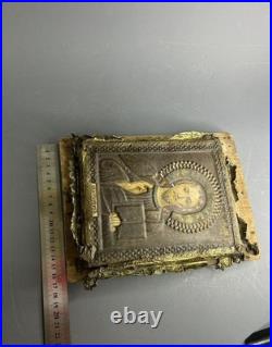 Antique Jesus Christ Icon Chromolithography On Tin 7x5.7 Religious Collectible