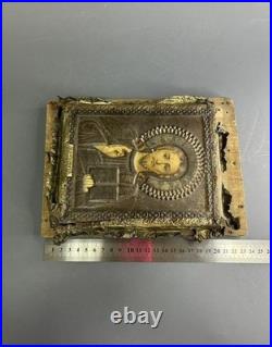 Antique Jesus Christ Icon Chromolithography On Tin 7x5.7 Religious Collectible